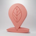 Pink Location pin with leaf inside icon isolated on pink background. Minimalism concept. 3D render illustration Royalty Free Stock Photo