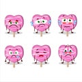 Pink lolipop love cartoon character with sad expression
