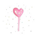 Pink lollipop heart shape fun cartoon vector icon. Sweet heart lollypop cartooning illustration with decoration on white Royalty Free Stock Photo