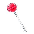 Pink lollipop illustration isolated on white background. Candy for children and adults. Sweet accessory. Sugar bowl on stick.