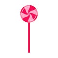 Pink lollipop. Sweet candy high-calorie unhealthy food dessert treat. Color vector illustration in cartoon flat style.