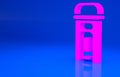 Pink London phone booth icon isolated on blue background. Classic english booth phone in london. English telephone Royalty Free Stock Photo