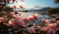 The pink lotus blossom reflects tranquility in the pond generated by AI Royalty Free Stock Photo