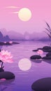 Pink Lotus floating on pond landscape. Nature blooming lake waterlily flowers. Diwali greeting background concept Royalty Free Stock Photo