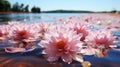 Pink lotus flower floating on the surface of the water with reflection Royalty Free Stock Photo