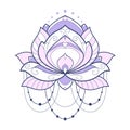 Pink lotus flower geometrical vector illustration is isolated on a white background. Symmetric decorative element with east motive Royalty Free Stock Photo