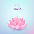 Pink lotus flower on pastel blue background. Vector illustration card for Vesak day.