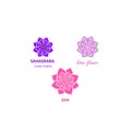 Pink lotus flower pattern and violet Seventh crown chakra Sahasrara for logo template isolated on white background. Mandala variat Royalty Free Stock Photo