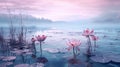 pink lotus flowers in a lake with water lillies Royalty Free Stock Photo