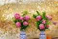 Pink lotus flowers in a vase to worship