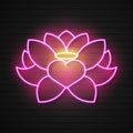 Pink Lotus Neon Sign. Harmony And Meditation Concept. Advertisement Design. Night Bright Neon Sign, Colorful Billboard