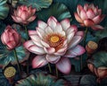 Pink Lotus Paradise: A Delftware Utopia of Aquatic Plants and Ap Royalty Free Stock Photo