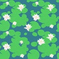 Pink lotuses in the pond. Seamless lily pattern.