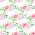 Pink lotuses and roses raster seamless pattern