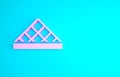 Pink Louvre glass pyramid icon isolated on blue background. Louvre museum. Minimalism concept. 3d illustration 3D render