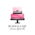 Pink Love Cake Logo Design with Heart Decoration for Romantic Brand