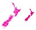 Pink Love Heart Collage Map of New Zealand