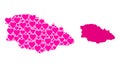 Pink Love Heart Pattern Map of Gozo Island