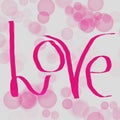 Pink Love lettering on white background with abstract highlights. Bitmap. Greeting card concept