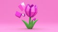 Pink low-poly tulip disintegrating on pink background Royalty Free Stock Photo