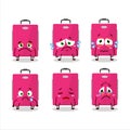 Pink lugage cartoon character with sad expression Royalty Free Stock Photo