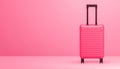 3d rendered pink suitcase on pink background with copy space. Travel concept.