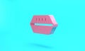 Pink Lunch box icon isolated on turquoise blue background. Minimalism concept. 3D render illustration