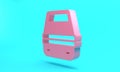 Pink Lunch box icon isolated on turquoise blue background. Minimalism concept. 3D render illustration