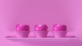 3 Pink Luxury Rosette Muffin Cakes