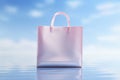 Pink luxury shopping bag on blue sky, springtime or summer sale and Valentine surprise offer promotion concept. generative ai