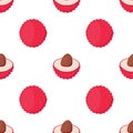 Pink lychee, tropical exotic fruit seamless pattern. Organic healthy nutrition