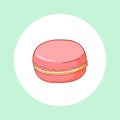 Pink macaron on mint background. Vector illustration. Sweet dessert poster.