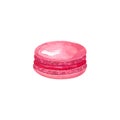 Pink macaron with red filling. Hand drawn watercolor illustration. Isolated on white background.