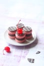 Pink Macarons Filled with Chocolate Ganache and Cherry Confit Royalty Free Stock Photo