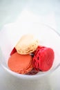 Pink macaroons in glass bowl Royalty Free Stock Photo