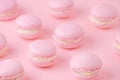 Pink macaroons homemade, on pink background, diagonal, selective focus