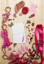 Pink and Magenta Jewelry With Rose and Blank Paper With Burned Edges