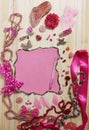 Pink and Magenta Jewelry With Rose and Blank Paper With Burned Edges