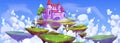 Pink magic castle on floating island in blue sky Royalty Free Stock Photo