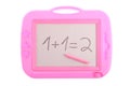 Pink magnetic drawing board with a 1 + 1 equation