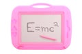 Pink magnetic drawing board with E=mc2 isolated