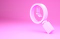 Pink Magnifying glass with clock icon isolated on pink background. Minimalism concept. 3d illustration 3D render