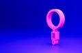 Pink Magnifying glass icon isolated on blue background. Search, focus, zoom, business symbol. Minimalism concept. 3D