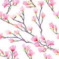 Pink magnolia branches, seamless pattern design