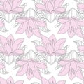 Pink Magnolia Seamless Pattern on White