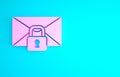 Pink Mail message lock password icon isolated on blue background. Envelope with padlock. Private, security, secure Royalty Free Stock Photo