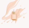 Pink make up liquid foundation cream cosmetics bottle on splashing cosmetic liquid. Cosmetic product template. Dropper for