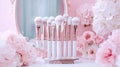 Elegant Pink Makeup Brushes with Roses and Mirror - Beauty and Glamour Royalty Free Stock Photo