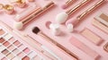 Pink Makeup Collection Brushes, Eyeshadow Palette, Powder, Flat Lay Style Royalty Free Stock Photo