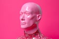 pink mannequin head on a pink background, faceless portrait of a man generative ai